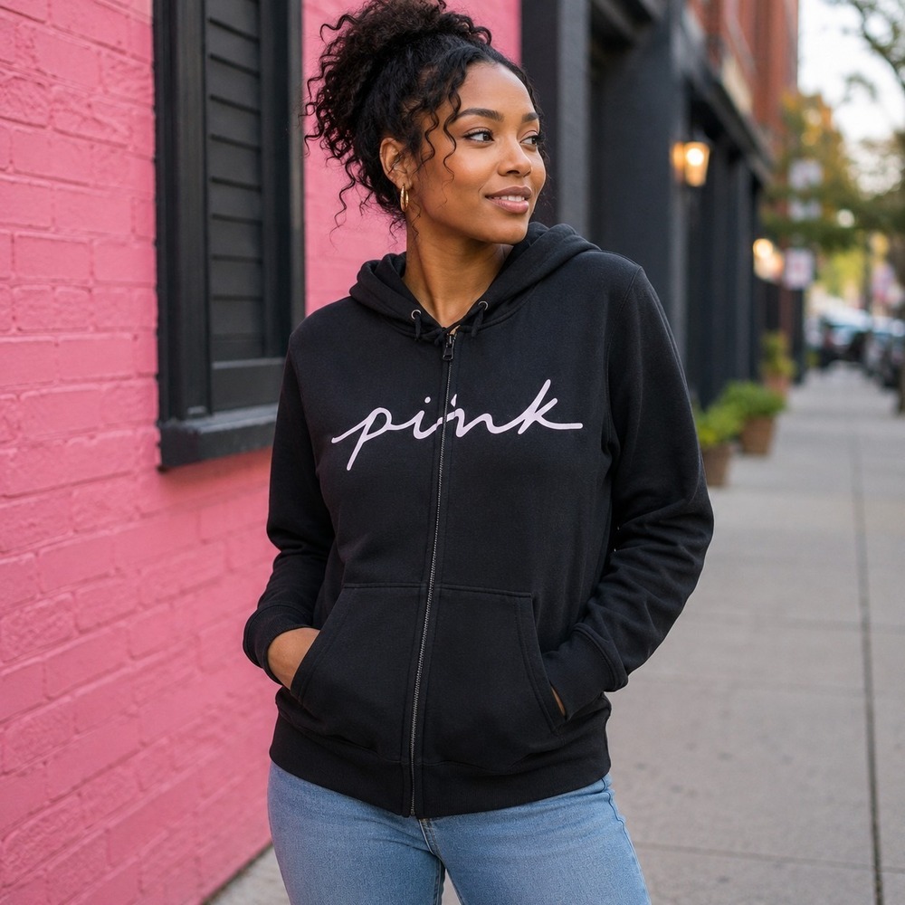 VS Pink Women's Small Full-Zip Hoodie Athleisure Y2K Festival Comfy Casual
